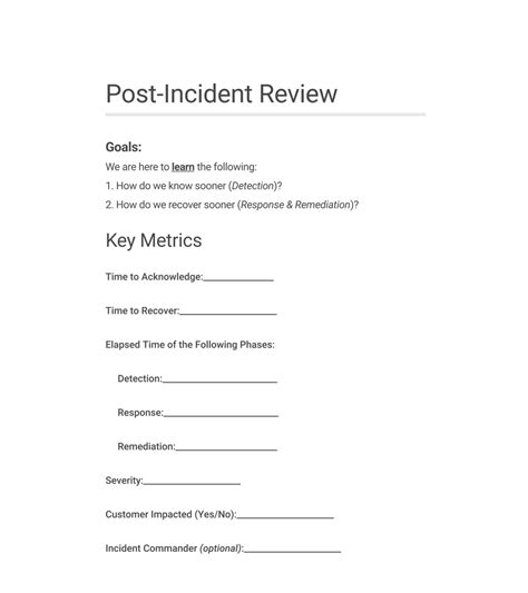 major incident review template